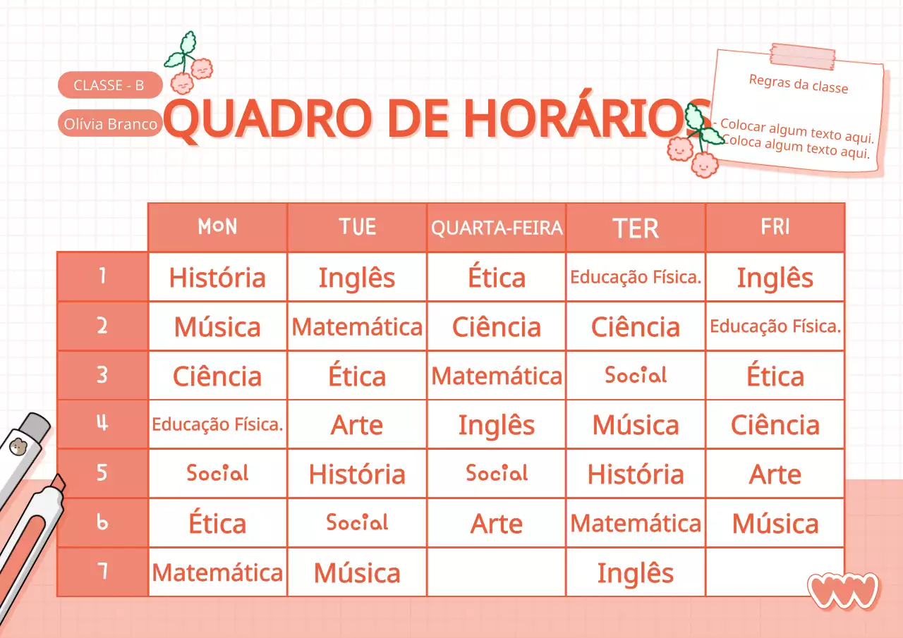 Horário escolar com um conceito giro de agenda