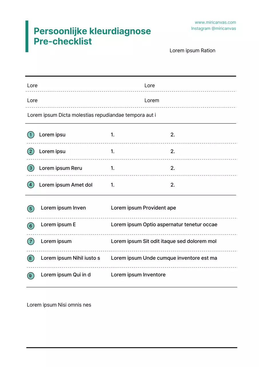 Minty Persoonlijk Kleur Diagnostisch Consult Checklist