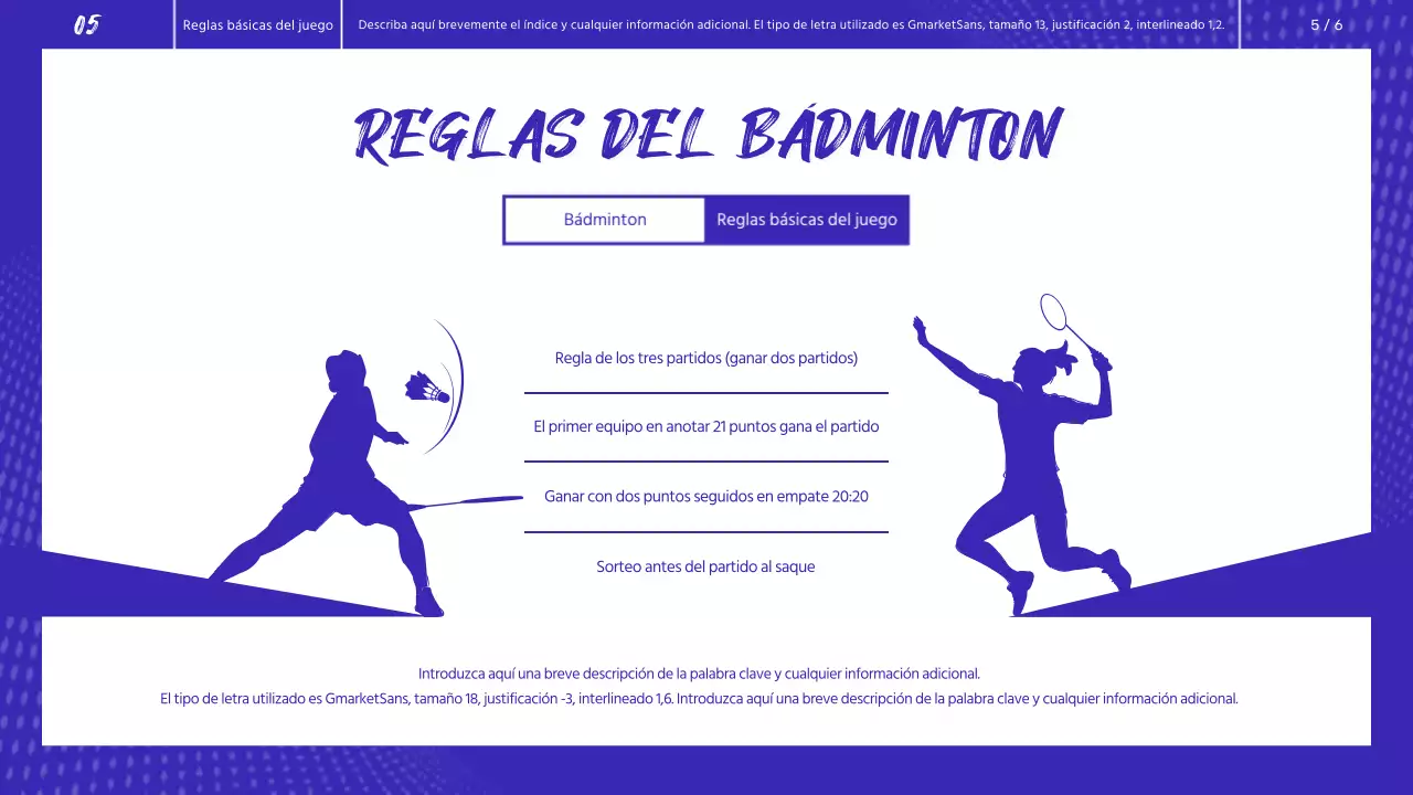 Bádminton azul y blanco Evaluación del rendimiento físico Lección guiada