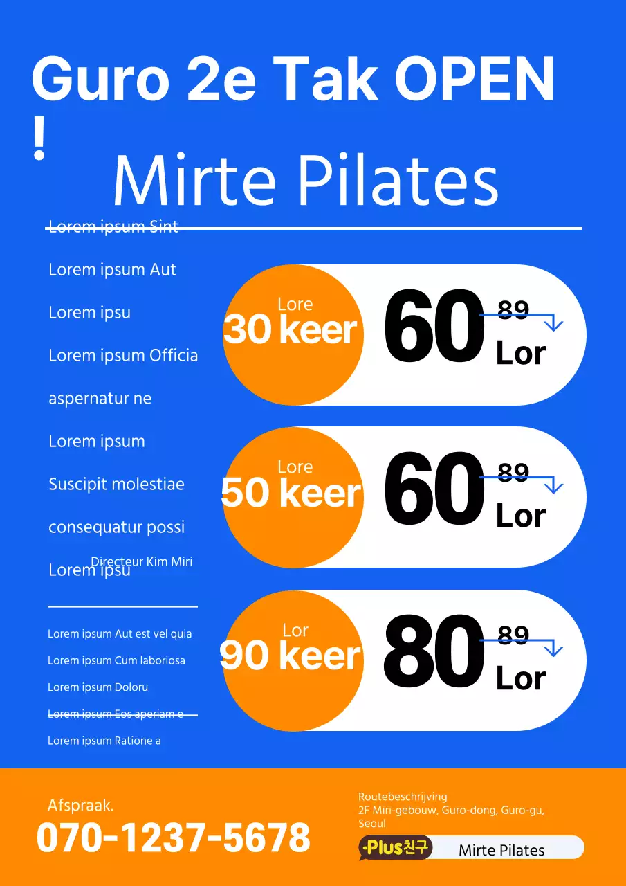 Een roze en blauwe, nette en opgeruimde Pilatesschool opent de verkoop