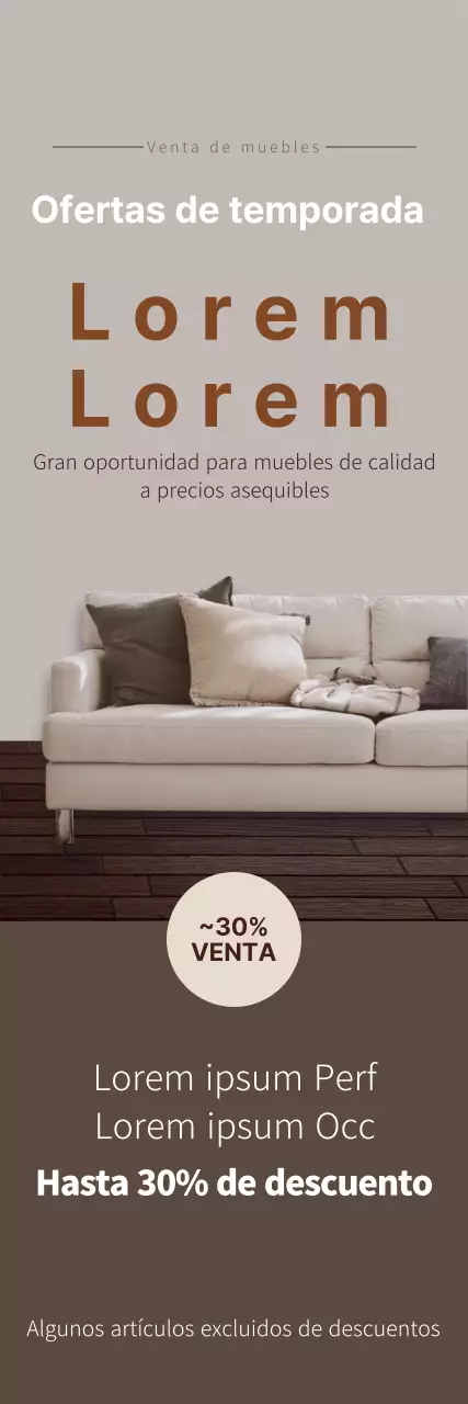 La fotografía marrón destaca la promoción de un evento sobre el interiorismo de muebles