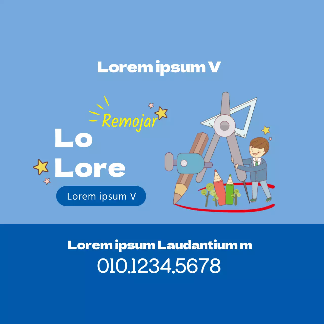 Azul Ilustración Cute School