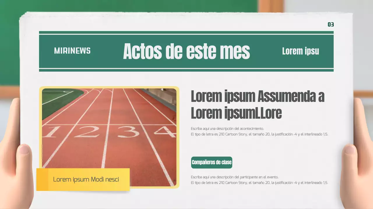 Nuestro periódico de clase en verde y amarillo, 3D estereoscópico