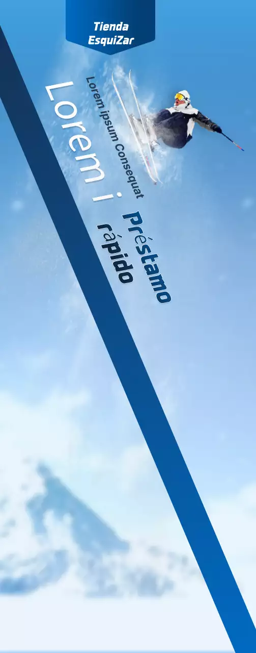Una tienda de esquí con un concepto sencillo en azul marino y blanco para información y promoción de la tienda.