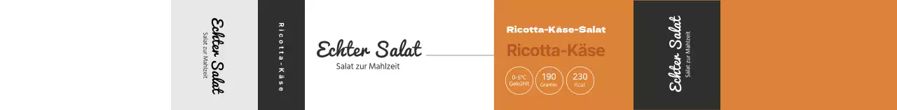 Orangefarbenes Etikett für sauberen Salat mit Lebensmittelfakten