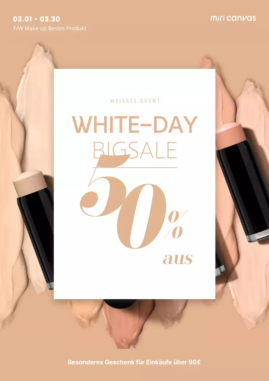 Ein sauberer weißer Tag Schönheit Verkauf in Ocker und Weiß Kosmetik Makeup Verkauf