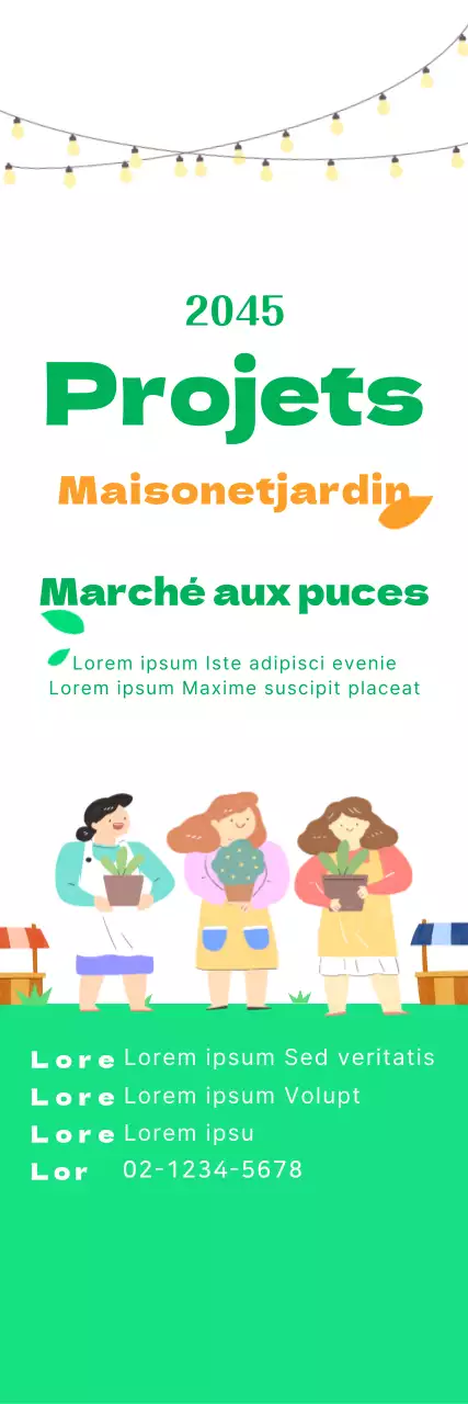 Illustration de marché mignonne en vert clair et orange pour l'information et la promotion du marché