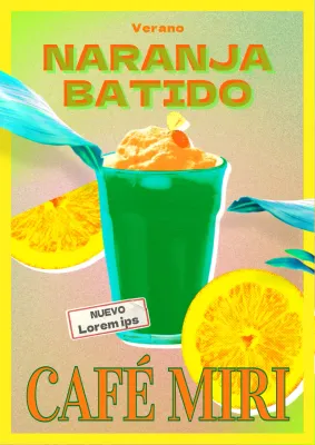 Promocionar una nueva carta de bebidas de verano con un concepto de arte pop en una cafetería chic