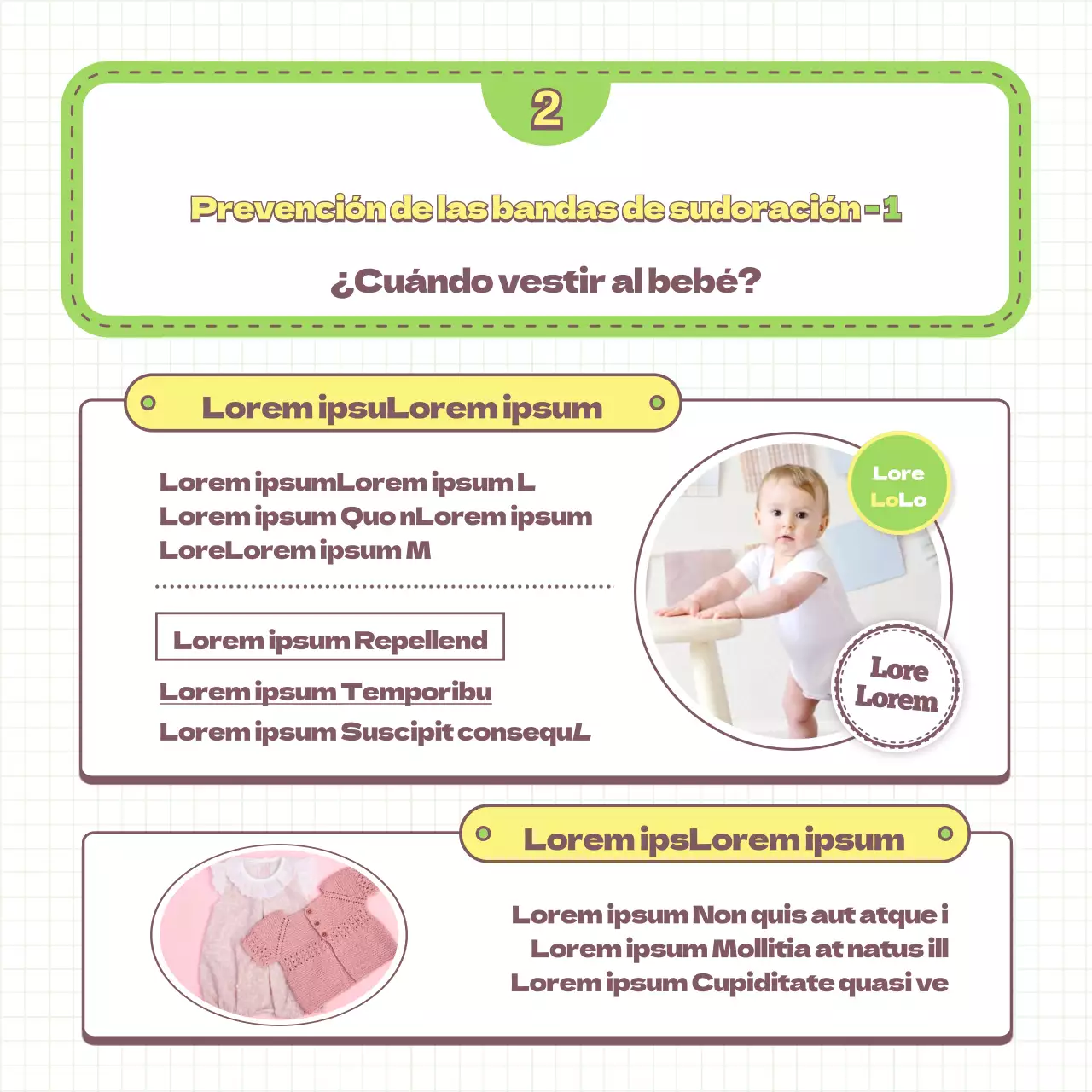 Consejos para prevenir las rozaduras del bebé y recomendaciones sobre artículos de puericultura, ilustrados en verde claro y amarillo.