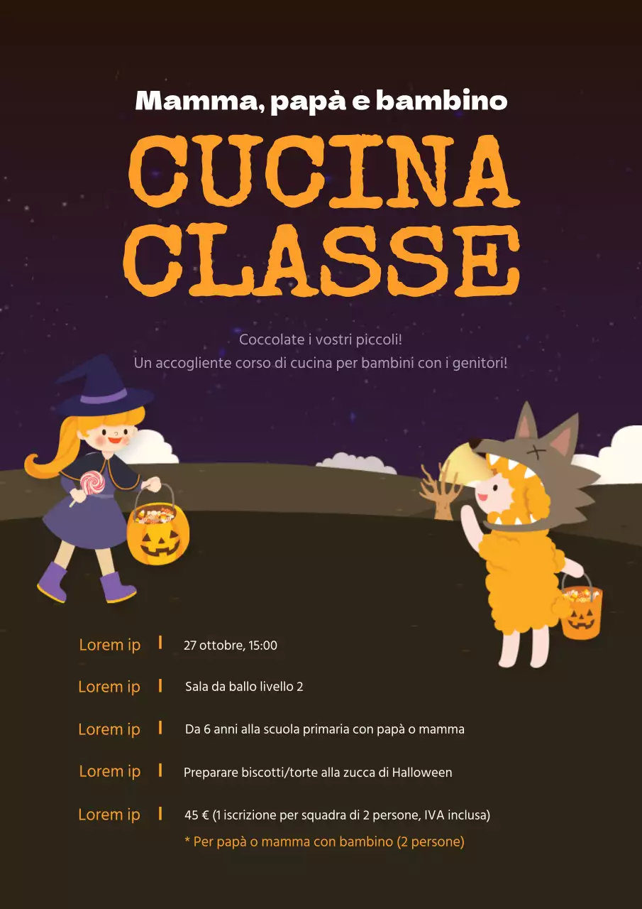 Promuovete un simpatico corso di cucina con biscotti viola di Halloween e personaggi per bambini