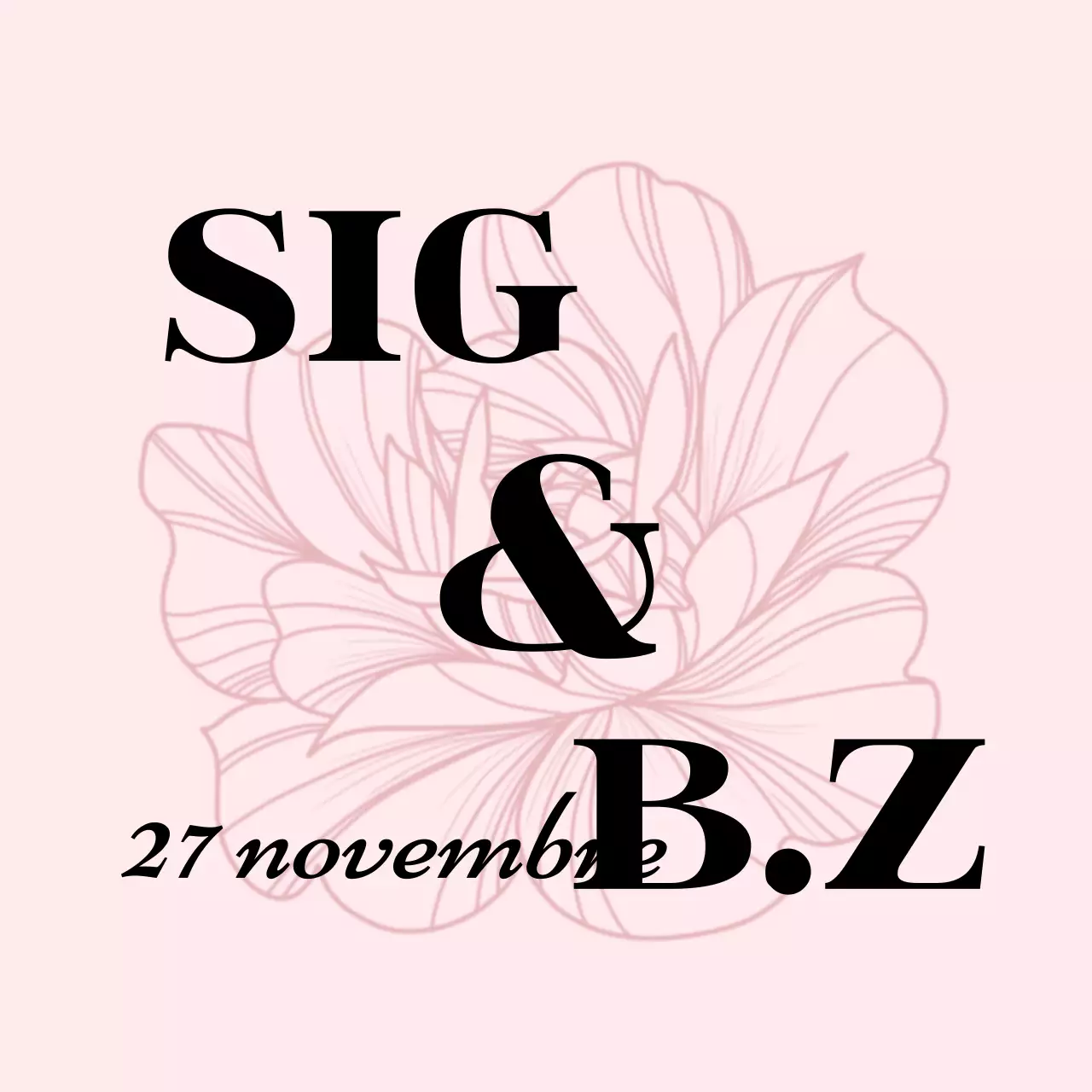 Promuovere una semplice partecipazione di nozze con testo rosa chiaro e nero e illustrazioni floreali