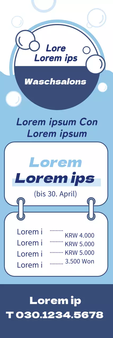 Blaue Illustration wirbt für einen sauberen Waschsalon