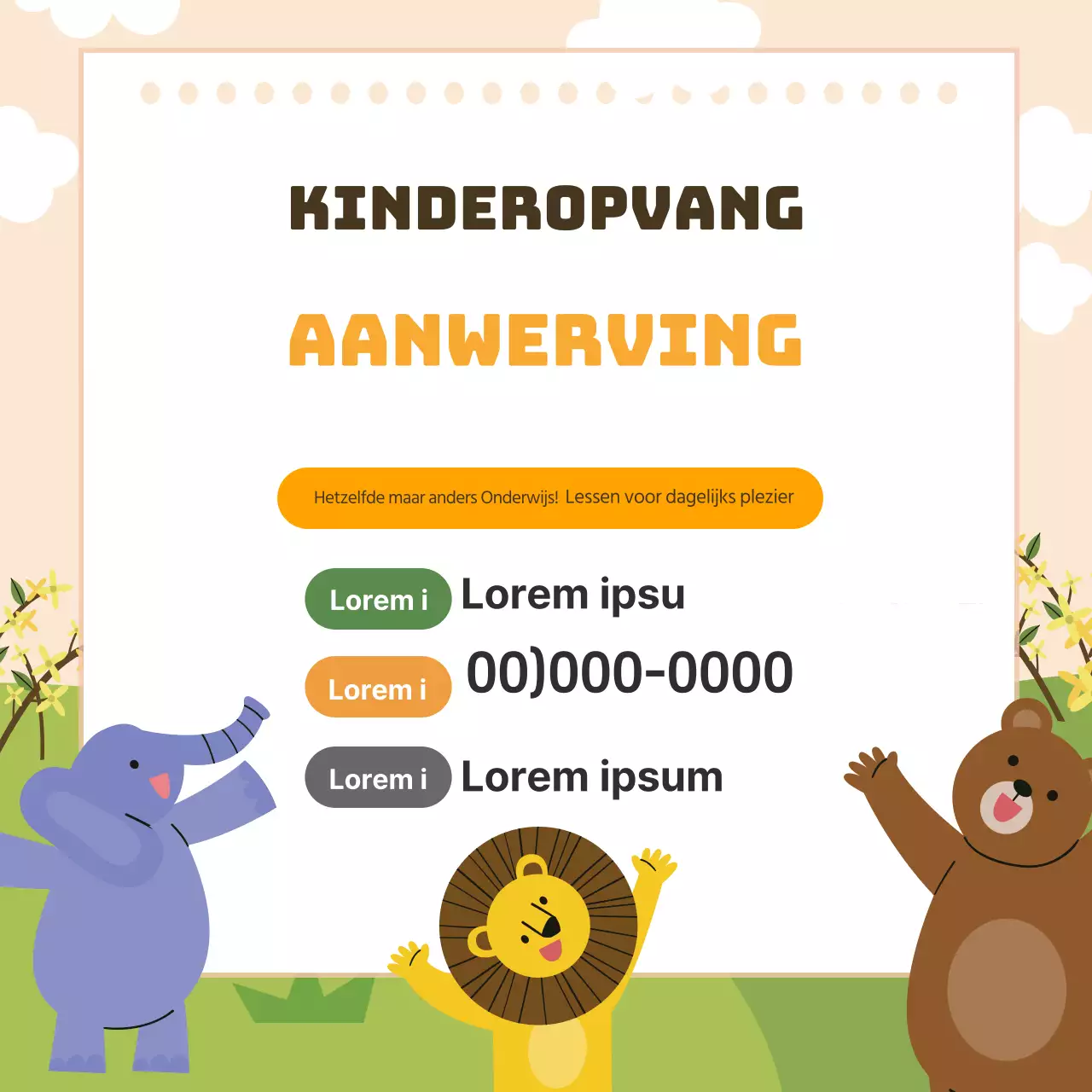 Gele illustratie schattige kleuterschool wervingspromotie