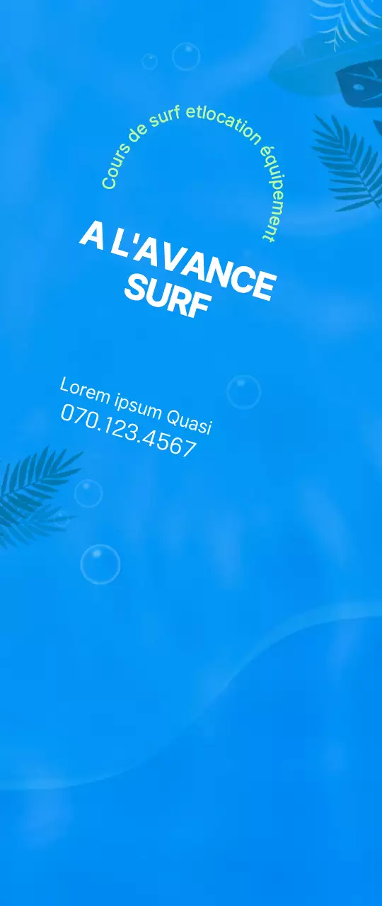 Illustration simple de l'océan en bleu et chartreuse pour l'information et la promotion du surf.
