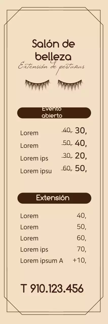 Menú limpio de salón de belleza con ilustraciones marrones