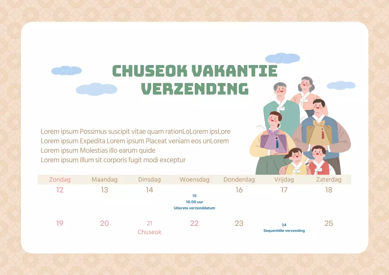 Chuseok vakantie leveringsbericht met een warm beige patroon achtergrond