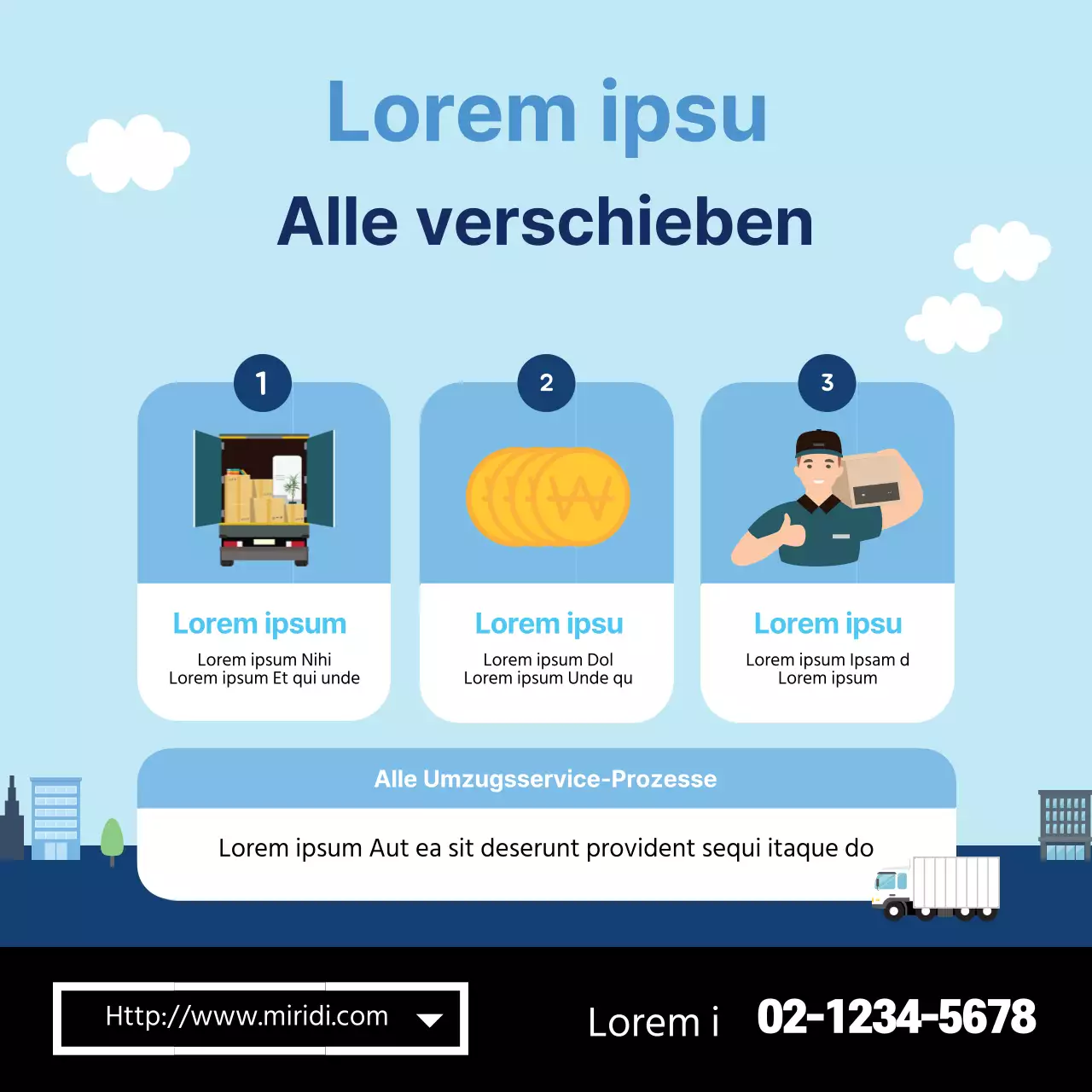 Blue Illustration wirbt für saubere Umzugsdienstleistungen