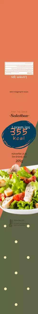 Orange-türkisfarbenes Foto-Salat-Lebensmittelinformationsetikett