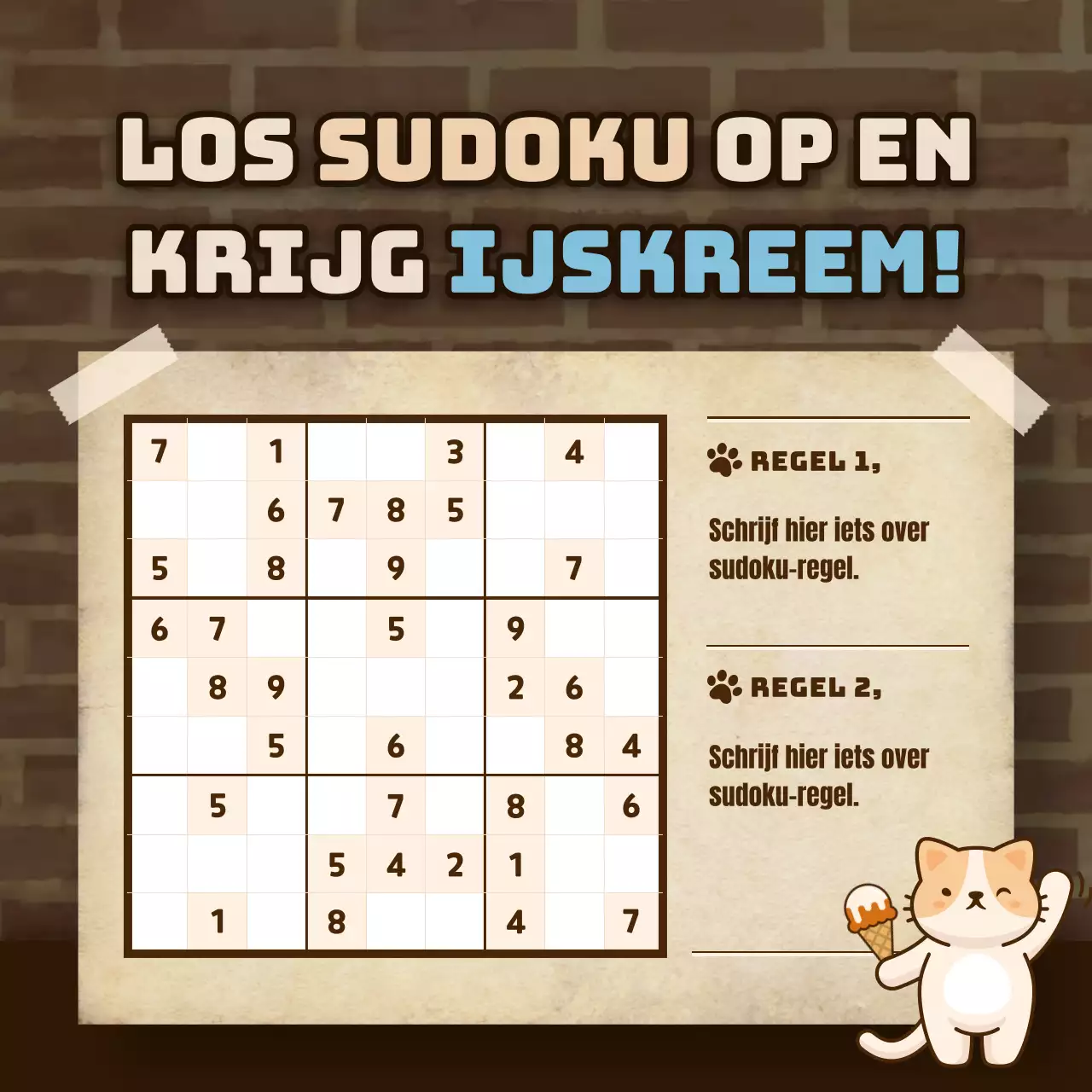 Schattig Sudoku-spelletje in bruin en lichtblauw