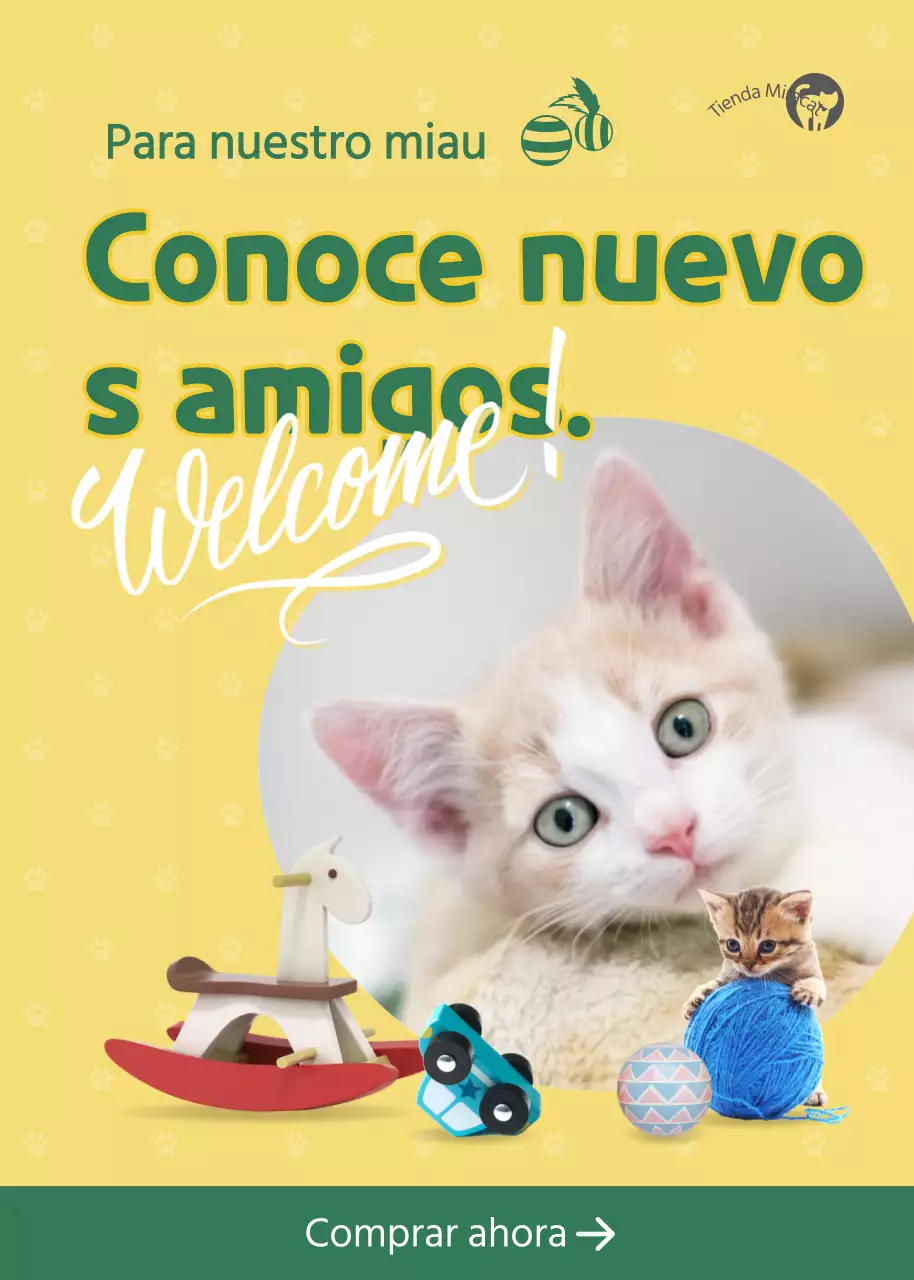 Promover la compra de un bonito juguete amarillo para gatos