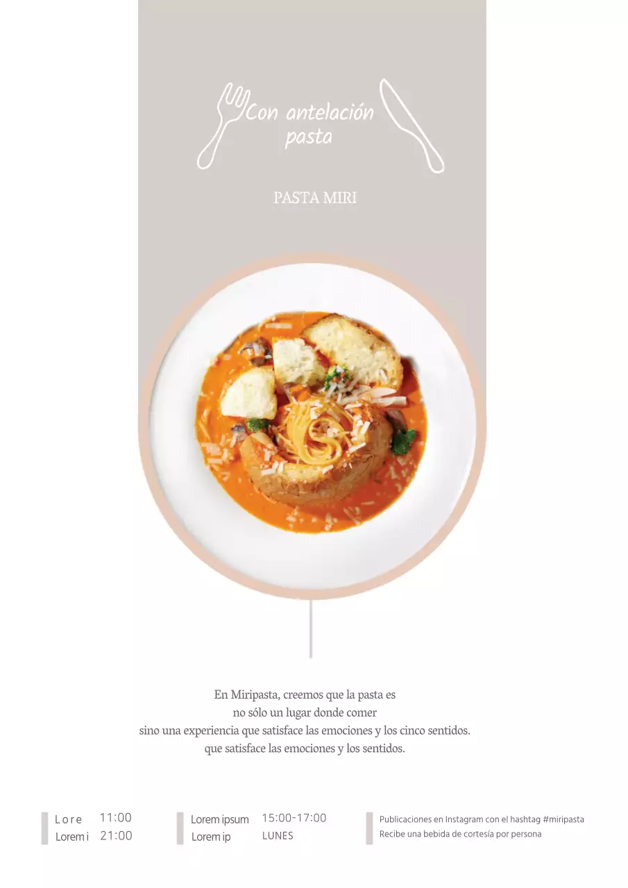Folleto doble cara restaurante pasta beige sencillo
