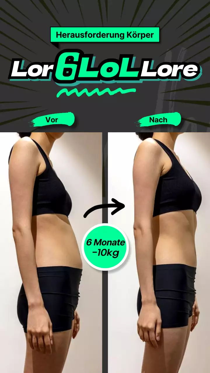 Eine Fitness-Instagram-Story zur Körpertransformation mit neonfarbenem Text, um sie hervorzuheben.