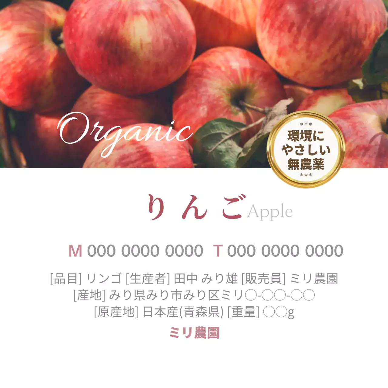 赤 シンプル りんご ラベル ファンシーバナー