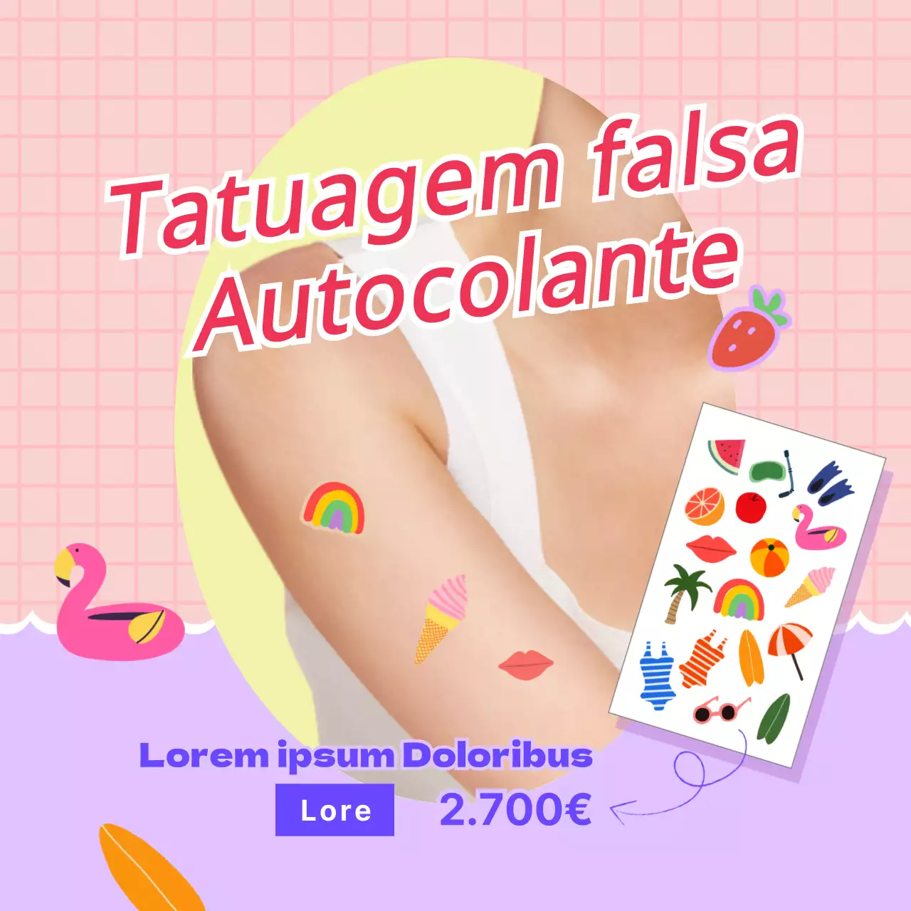 Promoção de autocolantes para tatuagens com um toque de férias cor-de-rosa