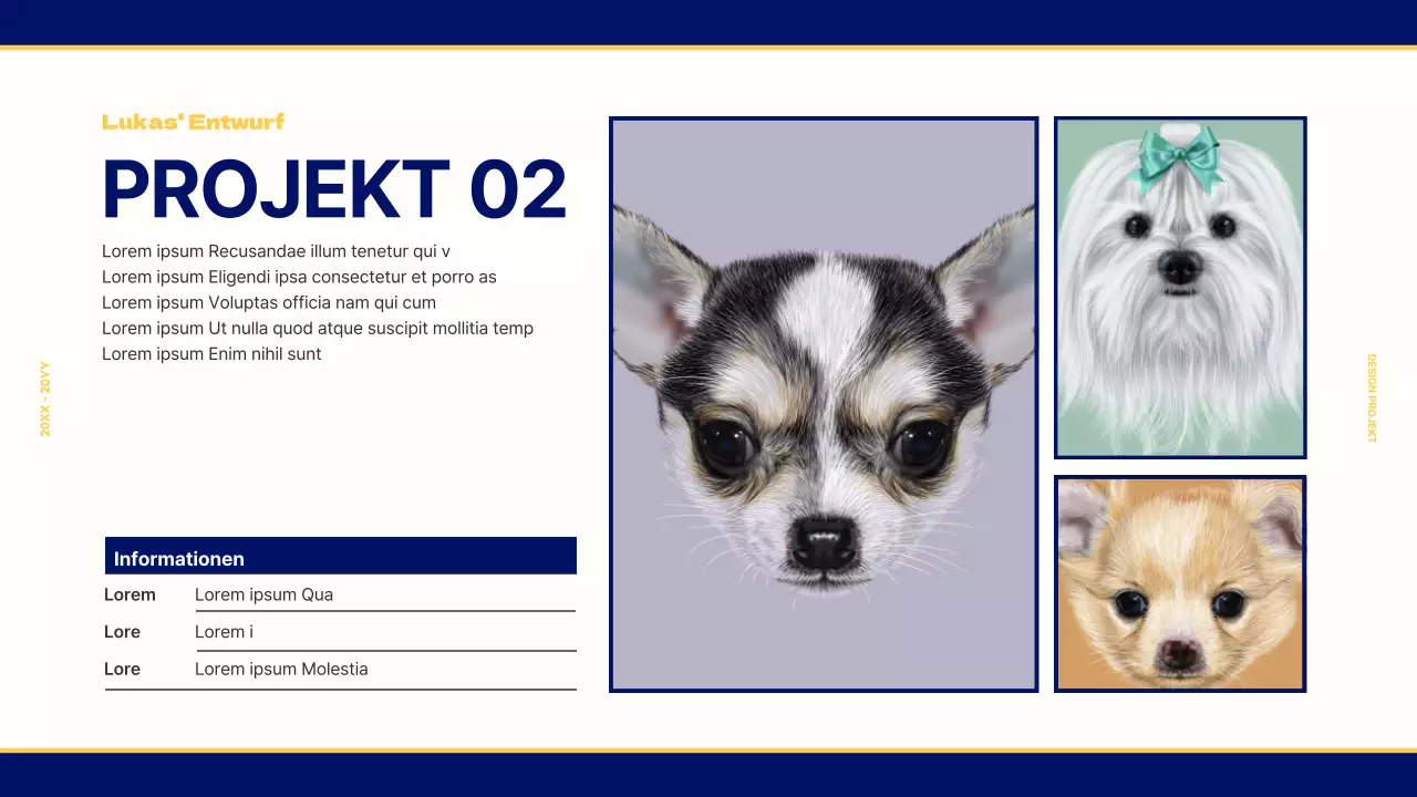 Designmappe für ein Vintage-Retro-Konzept in Marineblau und Gelb