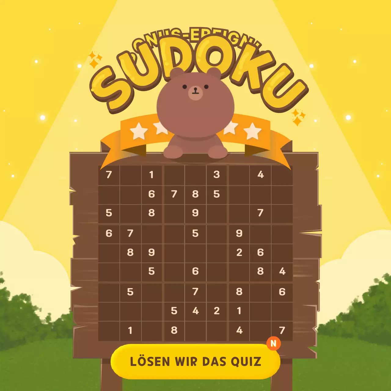Gelb- und Braunbär-Sudoku-Quiz-Veranstaltung