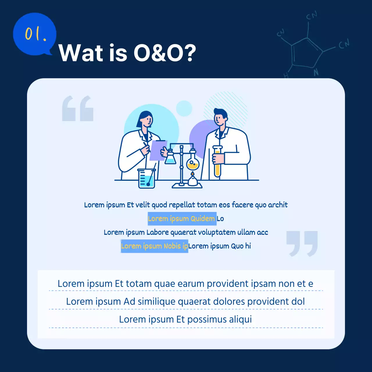 Eenvoudige functiebeschrijving in blauw en geel om het R&D-lab te promoten