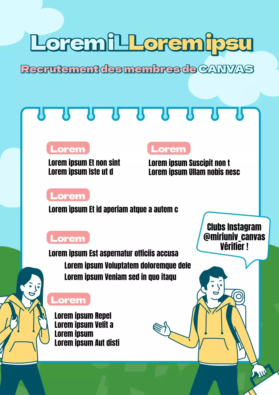 Affiche promotionnelle du club, de couleur bleue, avec un texte propre et arrondi.