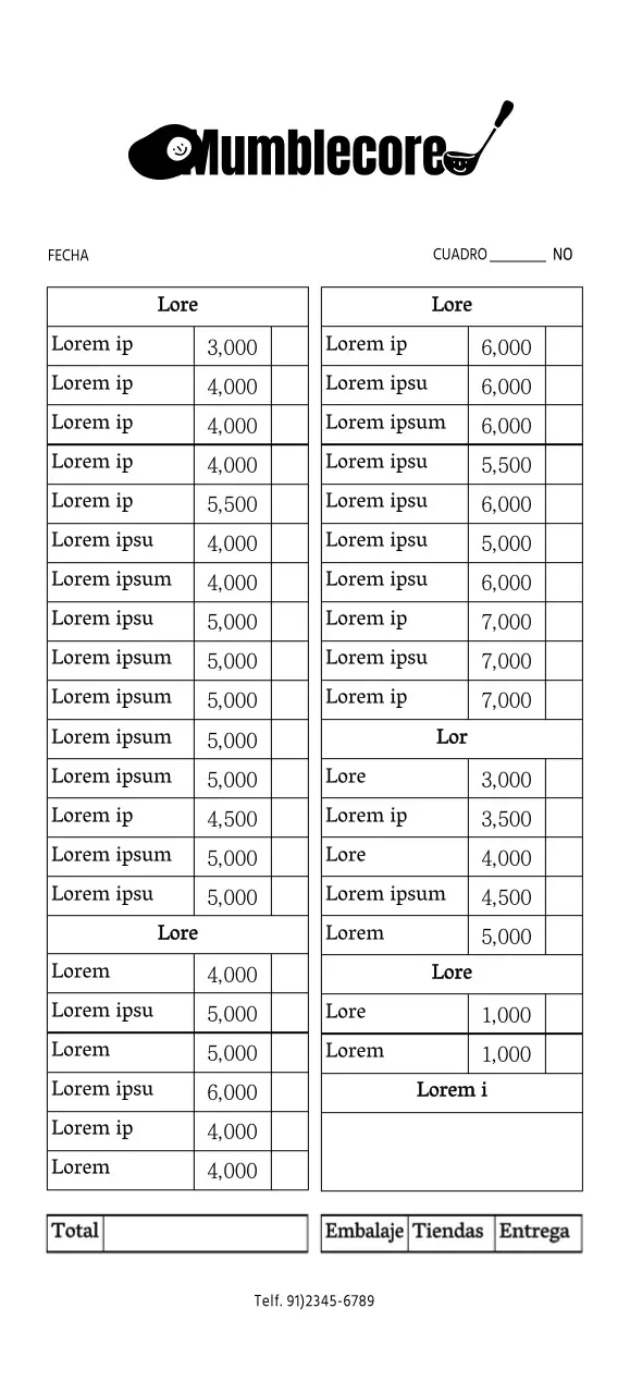 Plantilla de hoja de pedido de logotipo de bistró sencilla, bonita y elegante