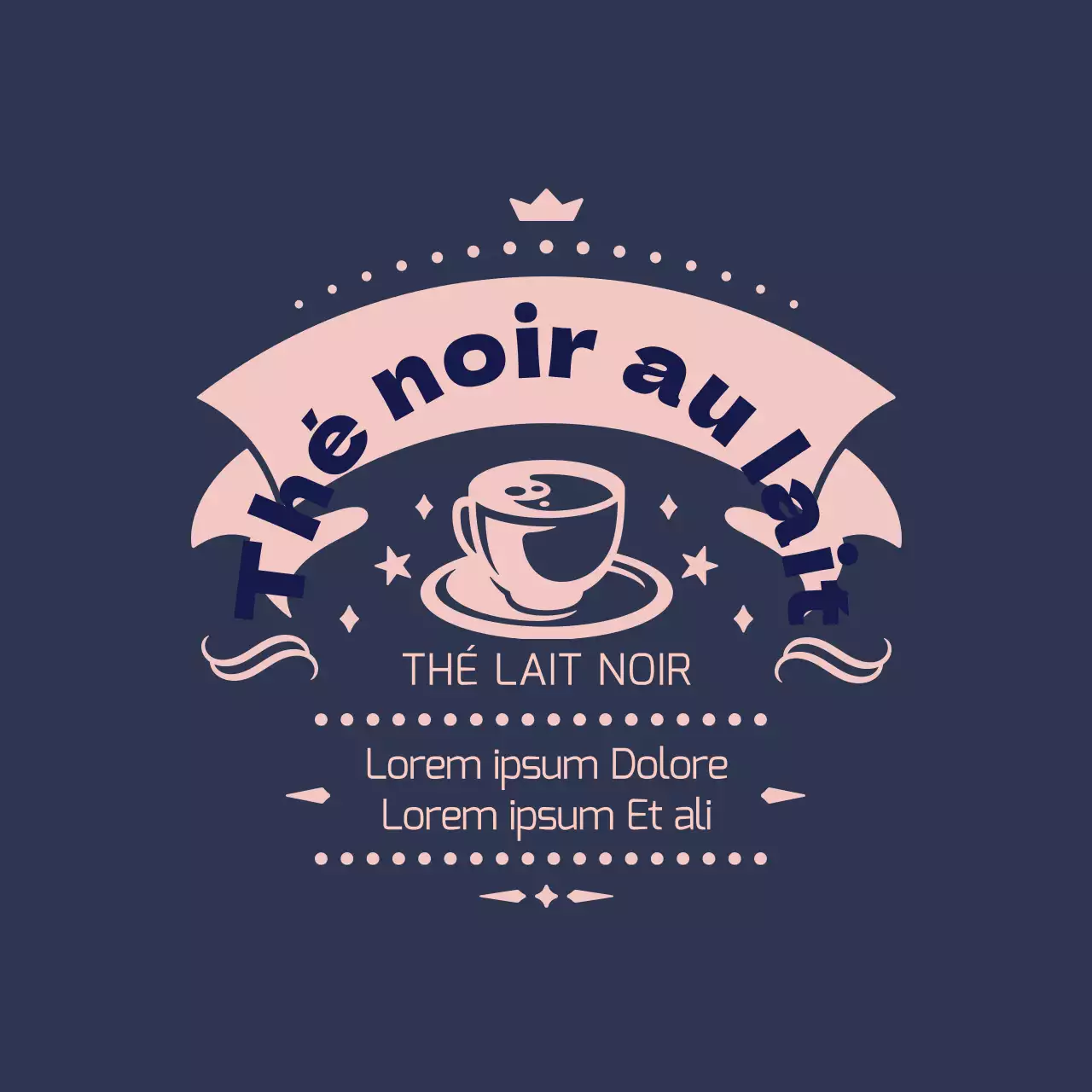 Étiquette de thé au lait illustrée rose marine