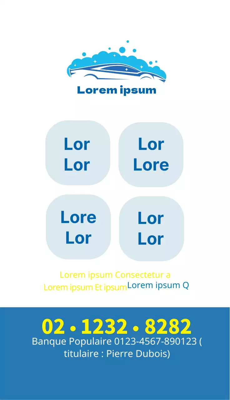 Illustration bleue Promouvoir un lavage de voiture propre dans un centre automobile