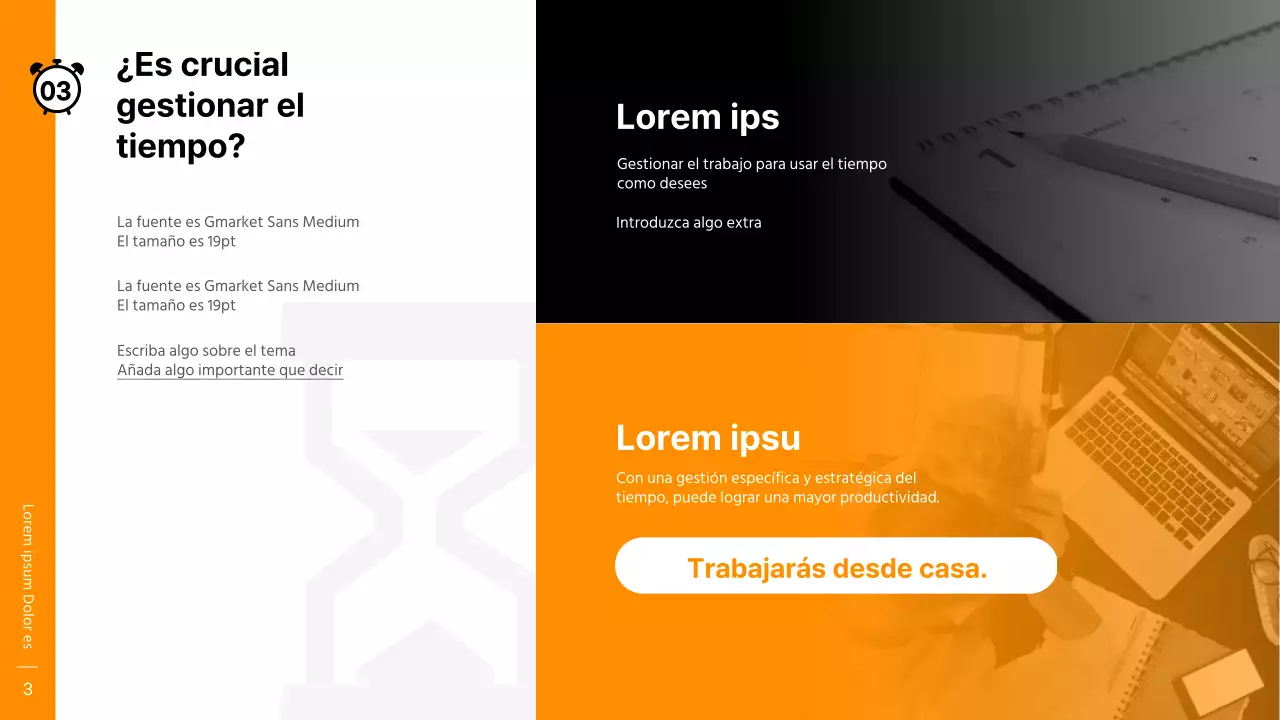 Tema del taller de gestión del tiempo en naranja