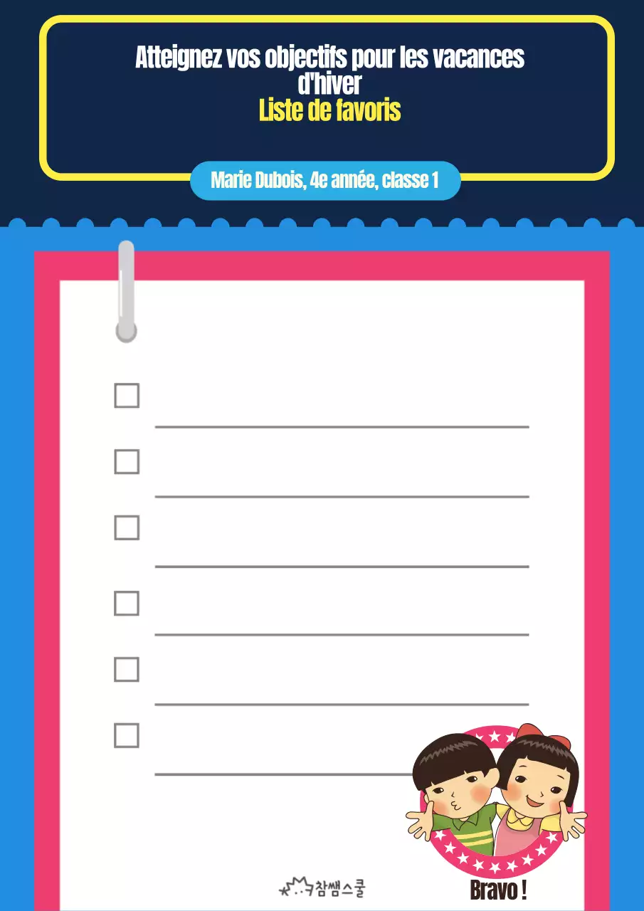 Planificateur de vacances d'hiver bleu et jaune