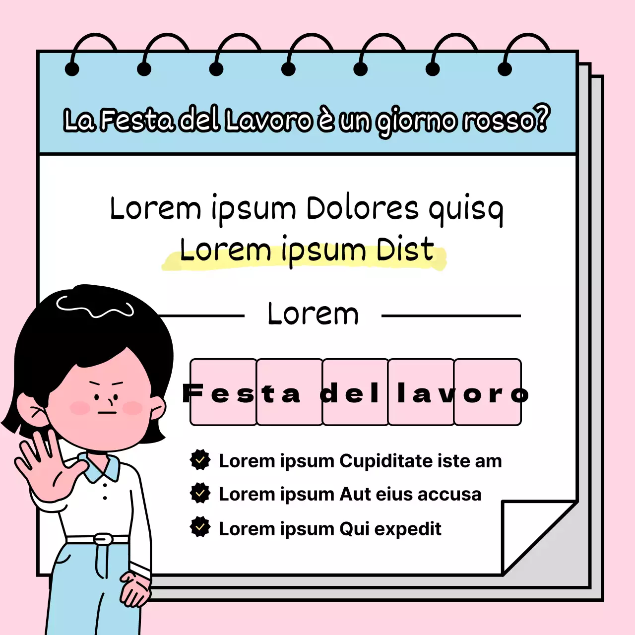 Imparate le curiosità sui giorni festivi con un personaggio femminile spumeggiante e dai colori pastello