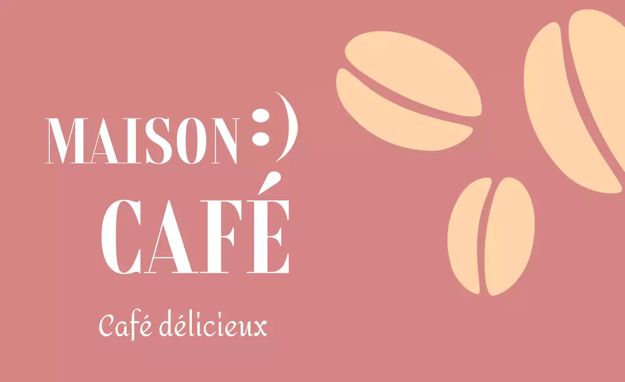 Une promotion classique pour un café avec un texte en blanc illustrant un grain de café en brun-rouge et jaune clair.