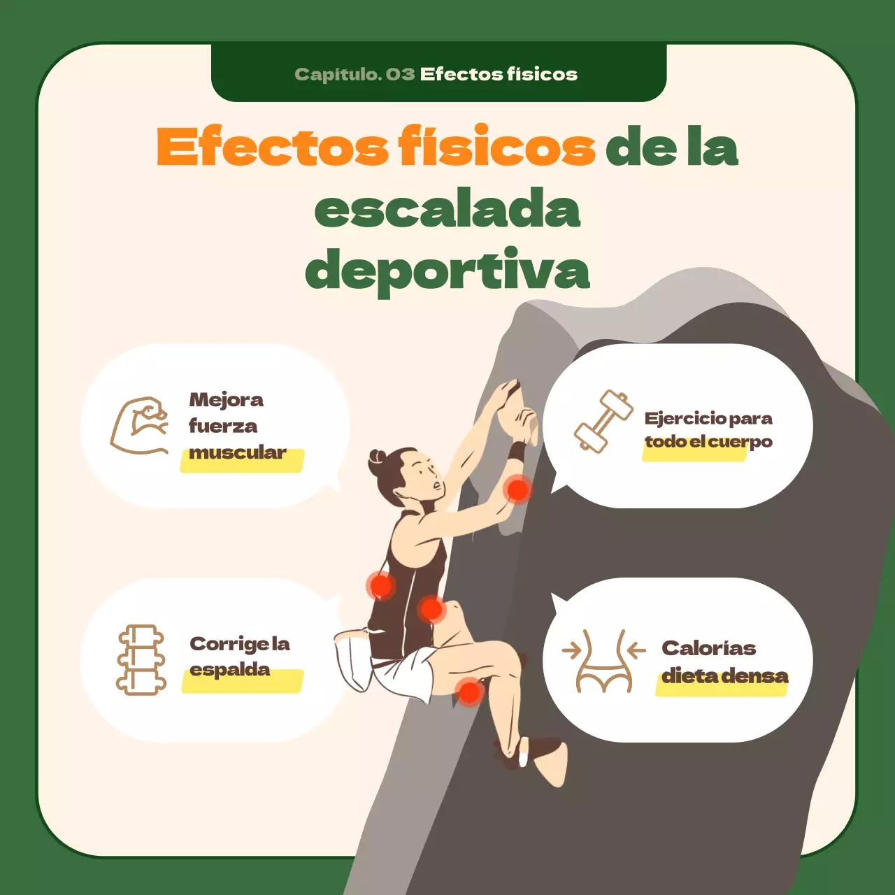 La mejor escalada por afición del siglo XXI, enmarcada en un relajante fondo verde oscuro