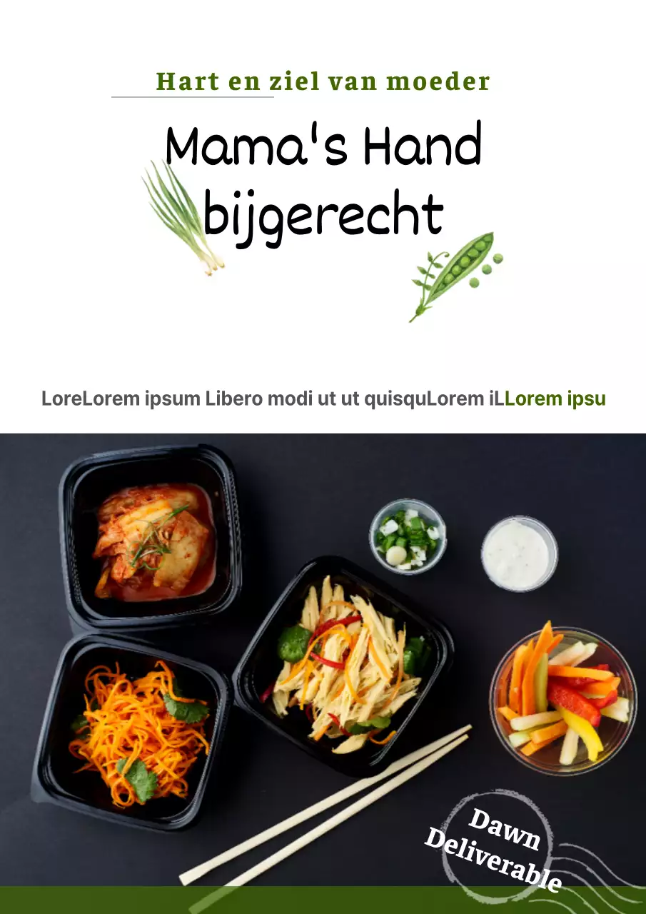 Promoot je restaurant met foto's van groene gerechten en illustraties van ingrediënten