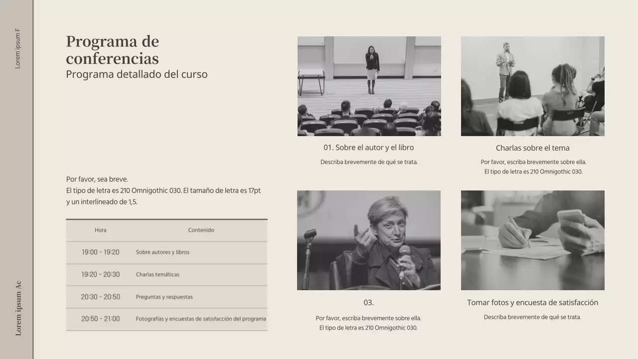 Propuesta de conferencia invitada en una librería beige y gris