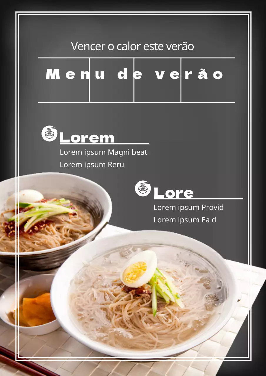Menu do restaurante de massas frias
