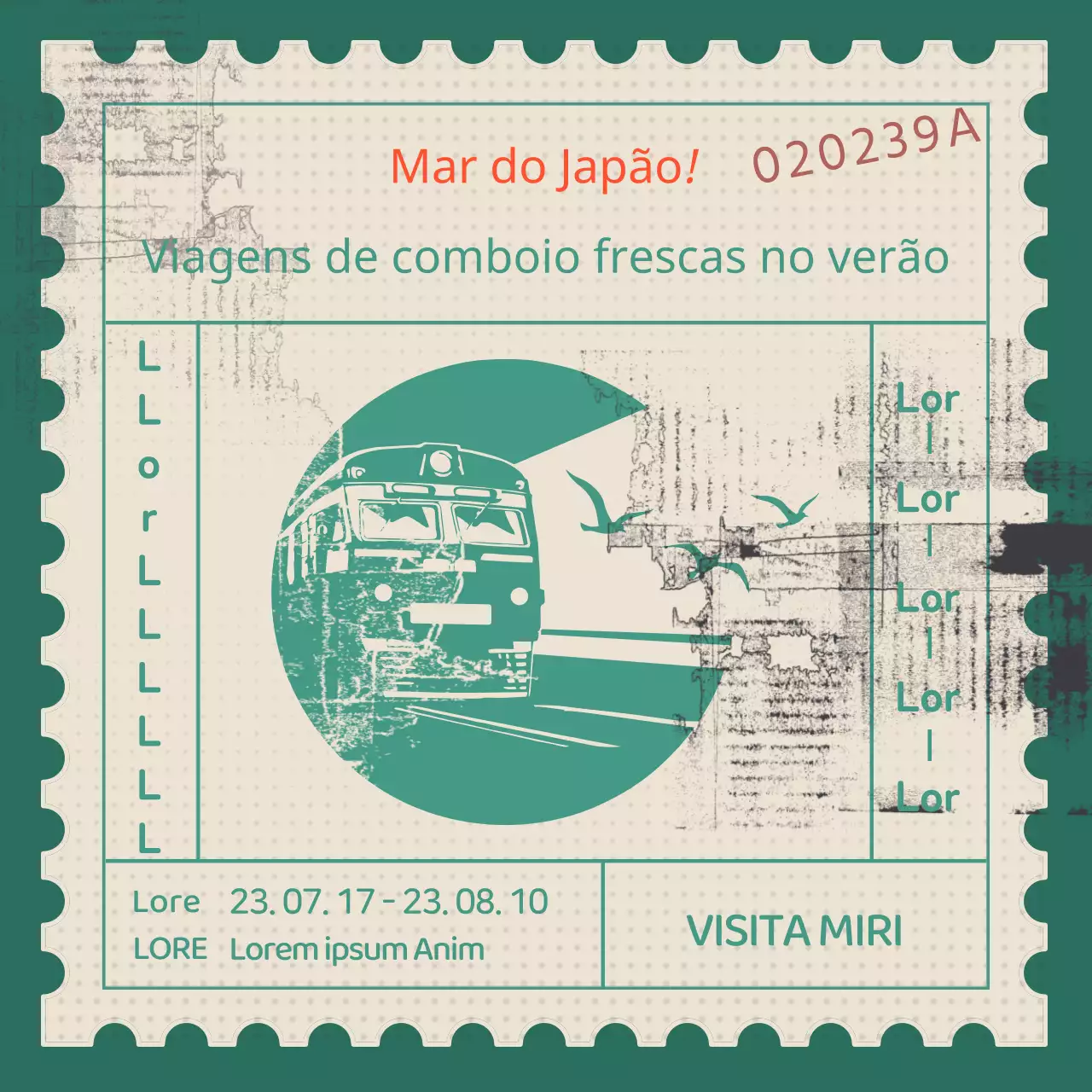 Promova as viagens de comboio de uma forma elegante com o velho conceito do selo postal vermelho e verde