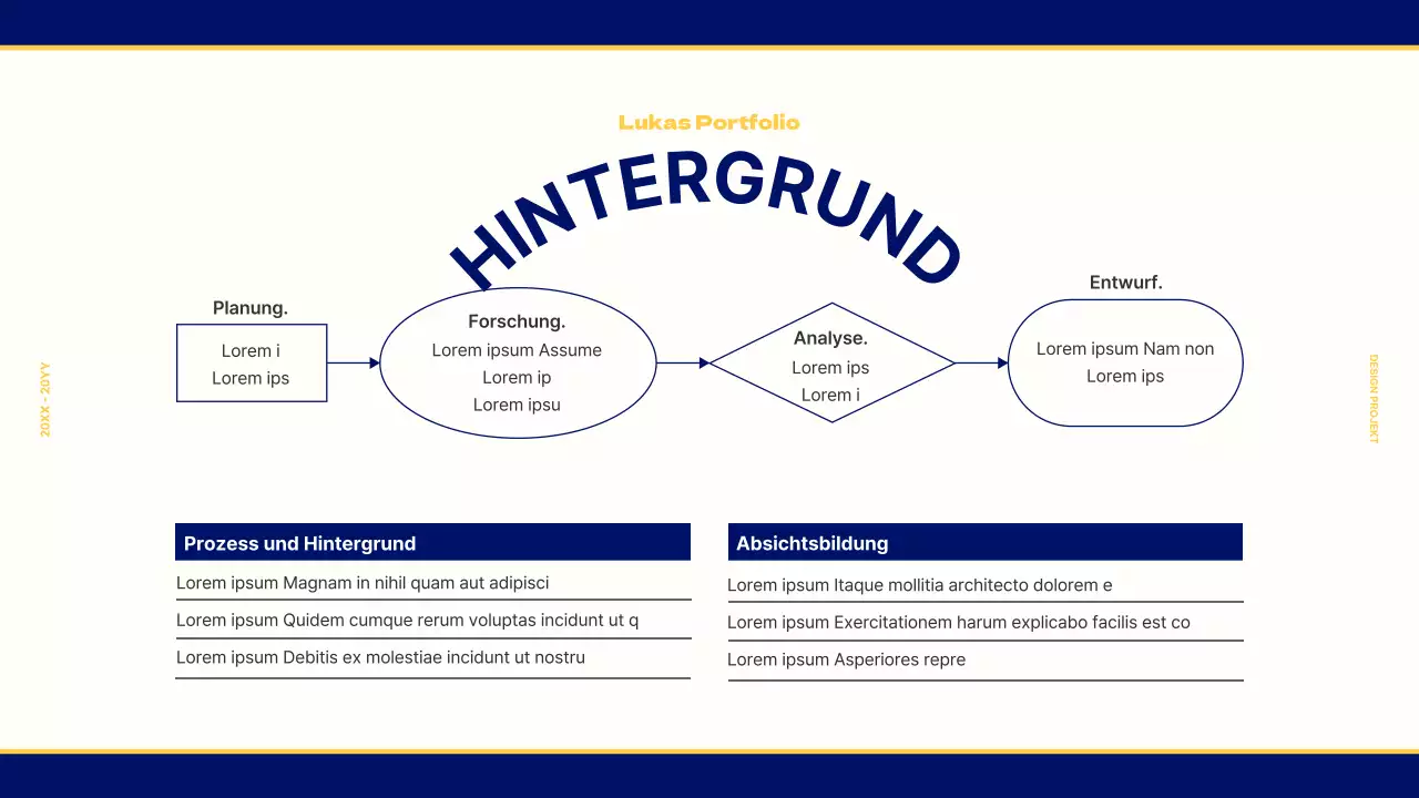 Designmappe für ein Vintage-Retro-Konzept in Marineblau und Gelb