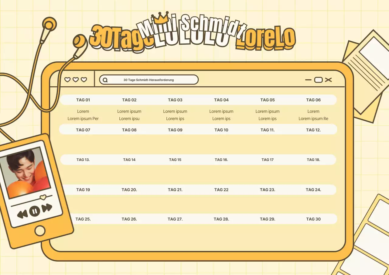 Eine 30-tägige Idol-Herausforderung mit einem niedlichen gelben Illustrationskonzept