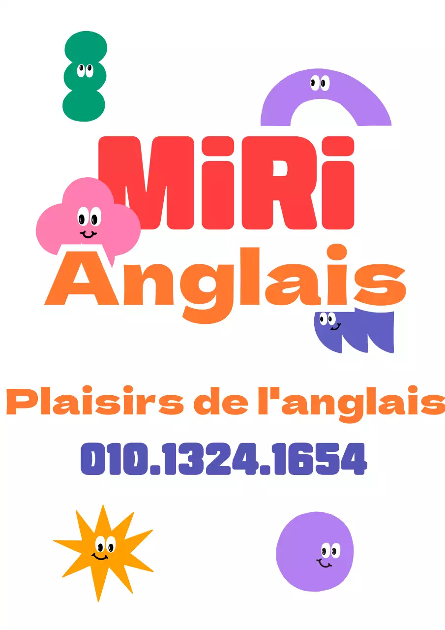 Une conception promotionnelle pour une école de langue anglaise avec une variété de personnages colorés.