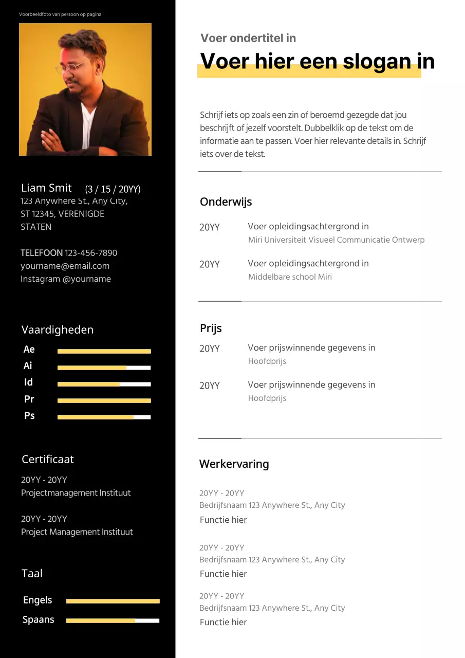 Een schoon, zwart-wit cv