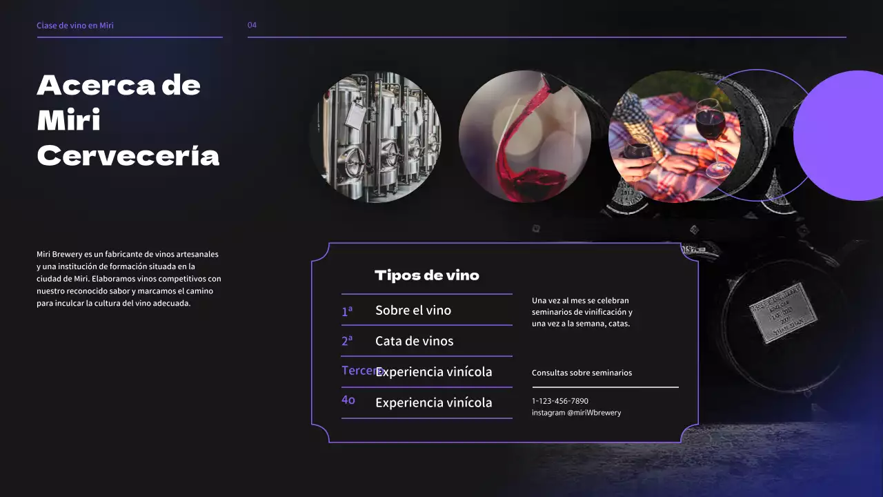 Seminario de clases de vinicultura en tonos negros y morados