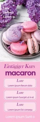 Werben Sie für Ihren süßen Macarons-Tageskurs, indem Sie Ihr rosa Foto hervorheben